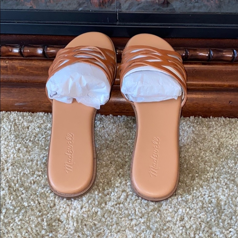 Crisscross slide sandals in leather